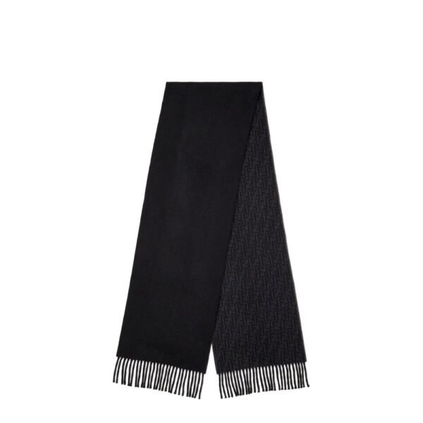 Fendi Black FF Zucca Double-faced wool and cashmere scarf