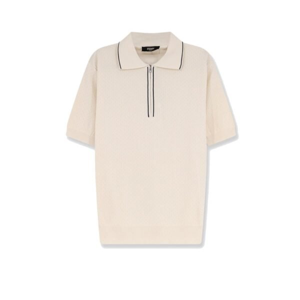 Fendi Cotton and silk polo shirt with FF embroidery