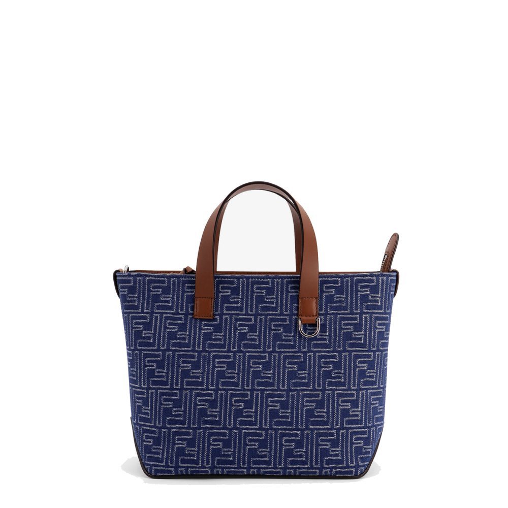 Fendi FF jacquard fabric and leather shopping bag Fendi FF jacquard fabric and leather shopping bag