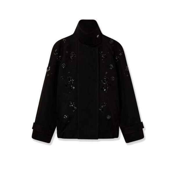 Golden Goose Black denim jacket with floral details in sequins and crystals