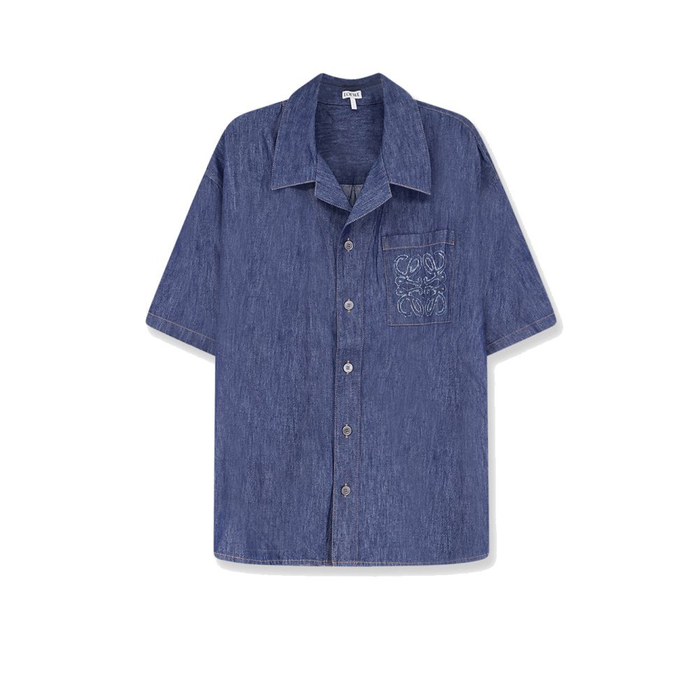 Loewe Blue denim shirt with embroidered Anagram logo Loewe Blue denim shirt with embroidered Anagram logo