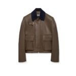 Loewe Lightweight nappa leather short jacket with a corduroy collar