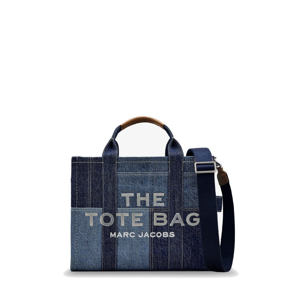 Marc Jacobs The denim Medium handbag with front logo print Marc Jacobs The denim Medium handbag with front logo print