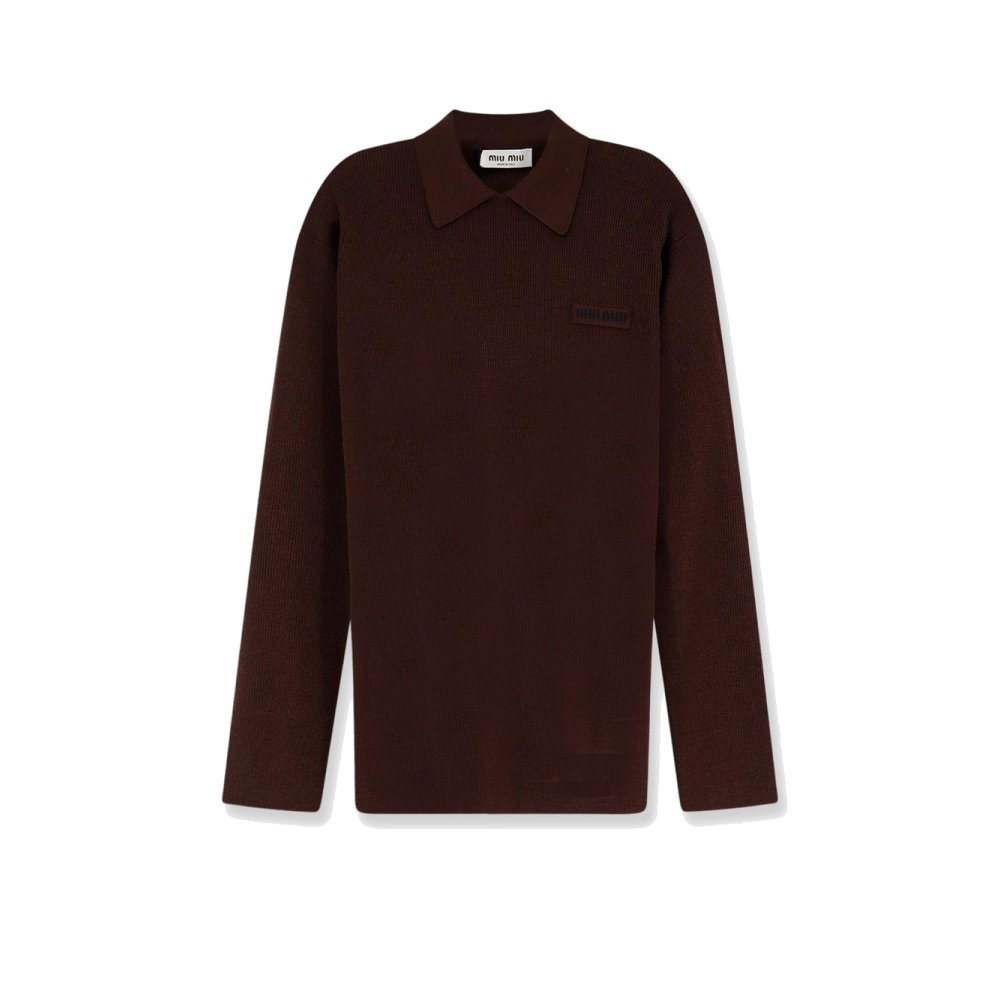 Miu Miu Wool polo shirt with embroidered logo on the front Miu Miu Wool polo shirt with embroidered logo on the front