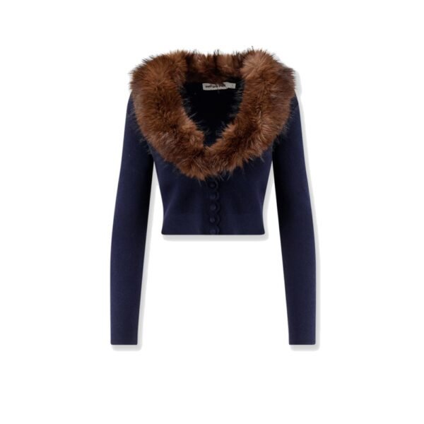 Self-portrait Cardigan with faux fur profile
