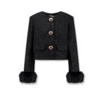Self-portrait Cropped wool blend blazer with all-over laminated details