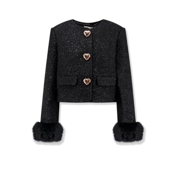 Self-portrait Cropped wool blend blazer with all-over laminated details