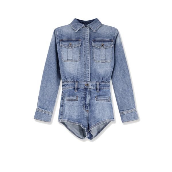 Self-portrait Denim jumpsuit with rhinestones