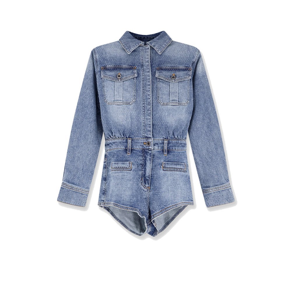 Self-portrait Denim jumpsuit with rhinestones Self-portrait Denim jumpsuit with rhinestones