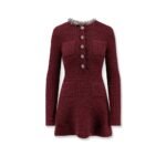 Self-portrait Knitted bordeaux dress with Jewel details