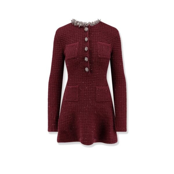 Self-portrait Knitted bordeaux dress with Jewel details