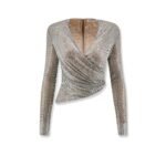 Self-portrait Mesh top with all-over rhinestones