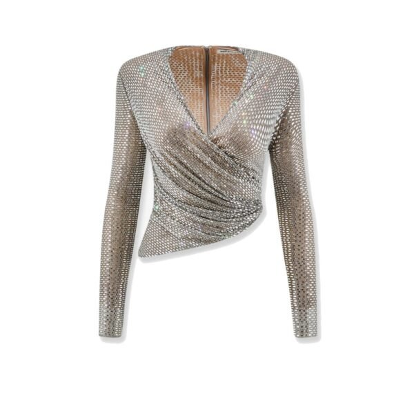Self-portrait Mesh top with all-over rhinestones