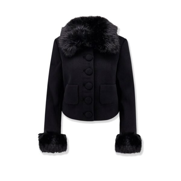Self-portrait Wool blend blazer with faux fur details