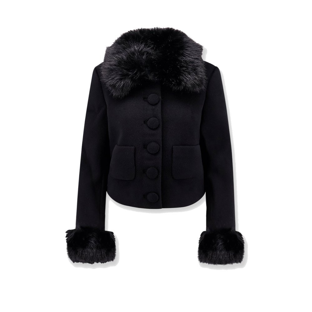 Self-portrait Wool blend blazer with faux fur details Self-portrait Wool blend blazer with faux fur details