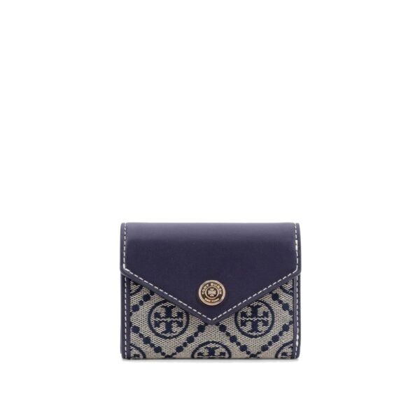 Tory Burch T Monogram Envelope leather and T monogram fabric wallet
