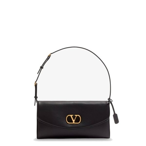 Valentino Garavani DeVain Leather Shoulder Bag with Metal VLogo Signature