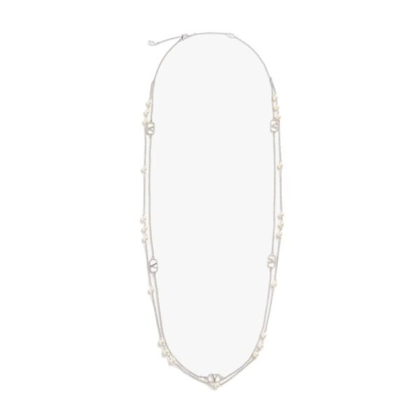 Valentino Garavani Metal and pearls VLogo Signature necklace