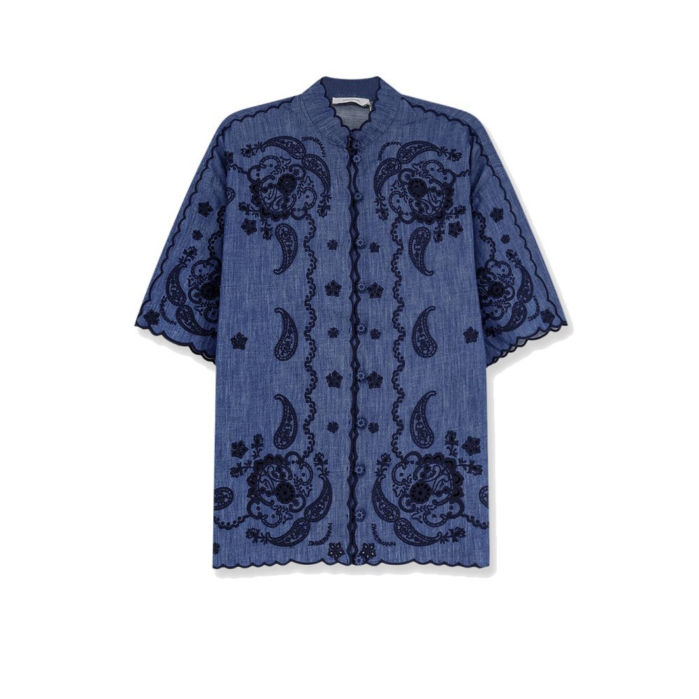 Zimmermann Aster denim shirt with all-over contrasting embroidery Zimmermann Aster denim shirt with all-over contrasting embroidery