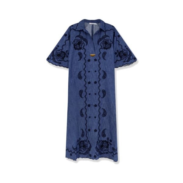 Zimmermann Aster long denim dress with contrasting embroidery