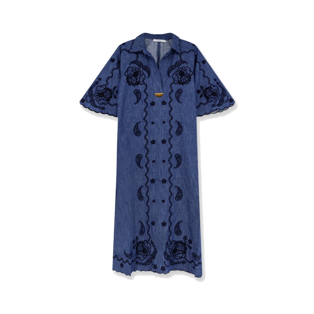 Zimmermann Aster long denim dress with contrasting embroidery Zimmermann Aster long denim dress with contrasting embroidery