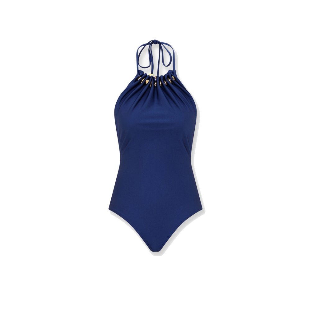 Zimmermann Aster one-piece swimsuit in shiny nylon with bead detail Zimmermann Aster one-piece swimsuit in shiny nylon with bead detail