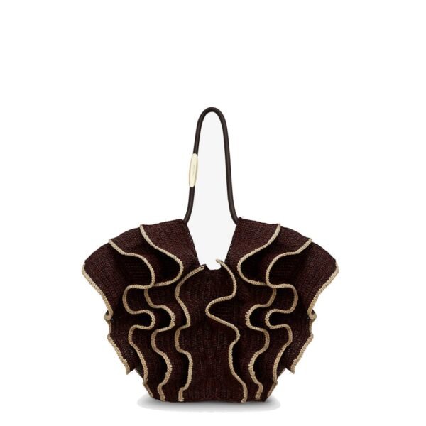 Zimmermann Goldentime raffia shoulder bag with ruffles