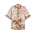 Zimmermann Mahon Linen Shirt with Blue Island Map Print