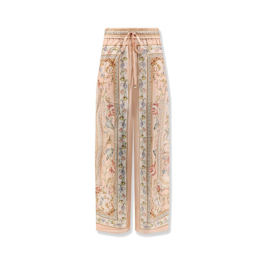 Zimmermann Roselight Silk Trousers with Pink Tapestry Floral Print Zimmermann Roselight Silk Trousers with Pink Tapestry Floral Print